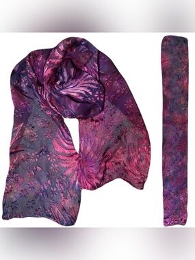 Hand Dyed Silk Scarf with Chrysanthemum Pattern